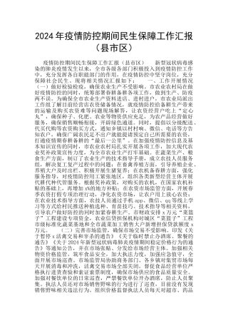 2024年疫情防控期间民生保障工作汇报