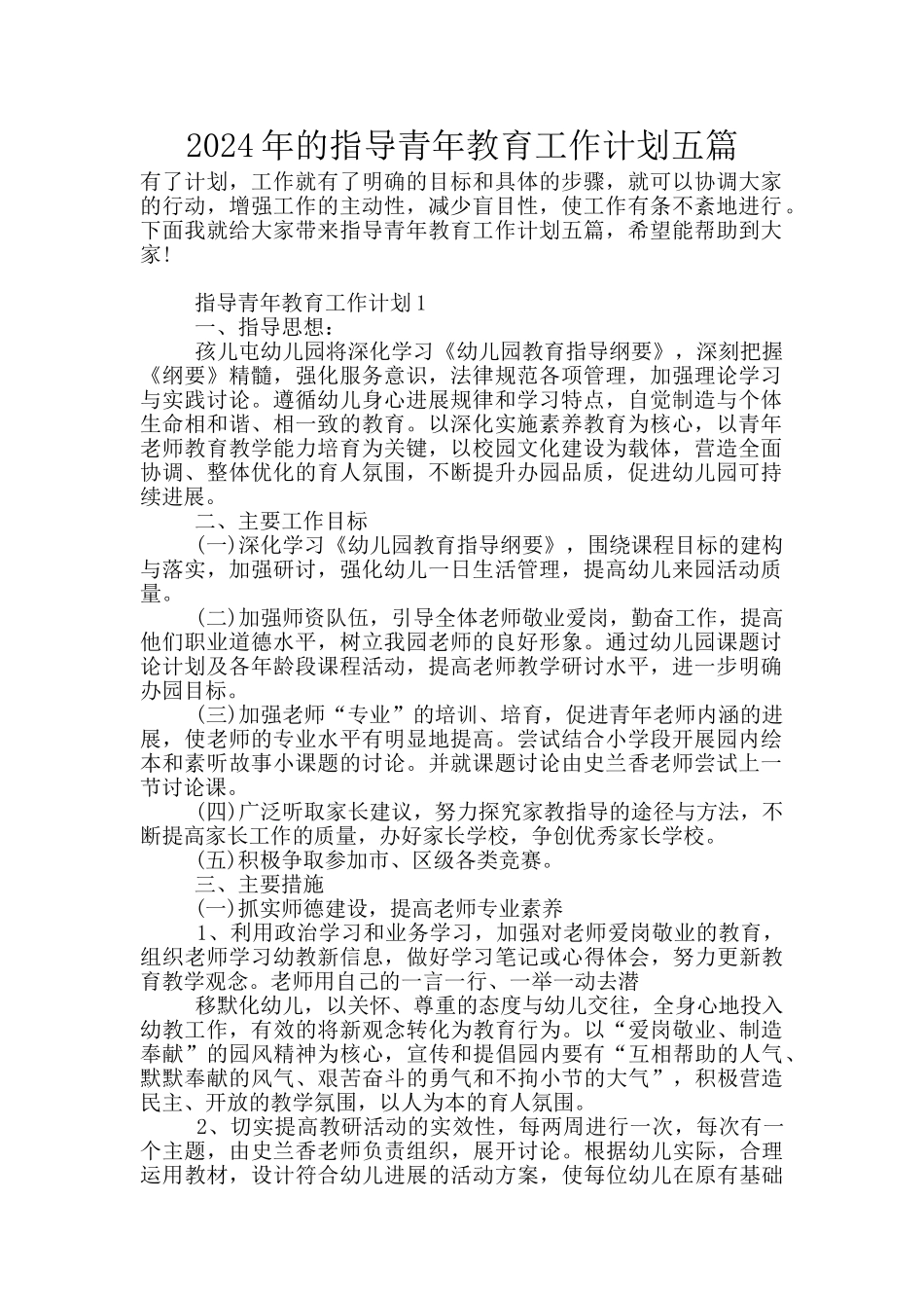 2024年的指导青年教育工作计划五篇_第1页