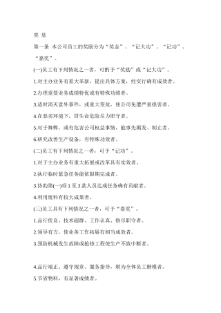 某公司员工奖惩制度