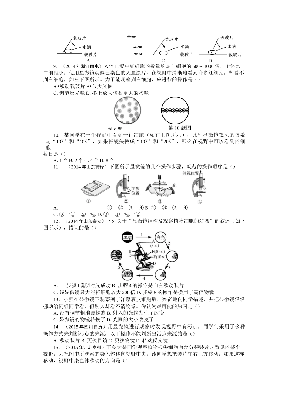 中考复习专题一：生物体的结构层次_第3页