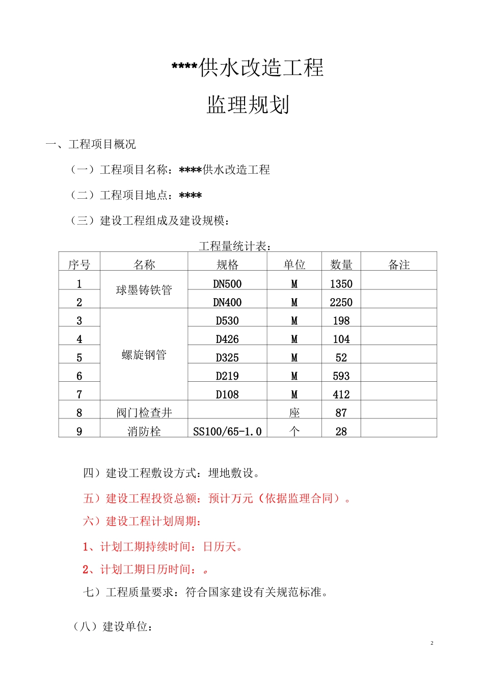 供水管道工程(监理规划)_第2页