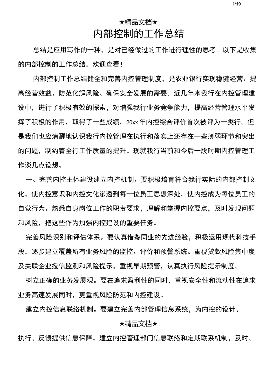 内部控制的工作总结_第1页