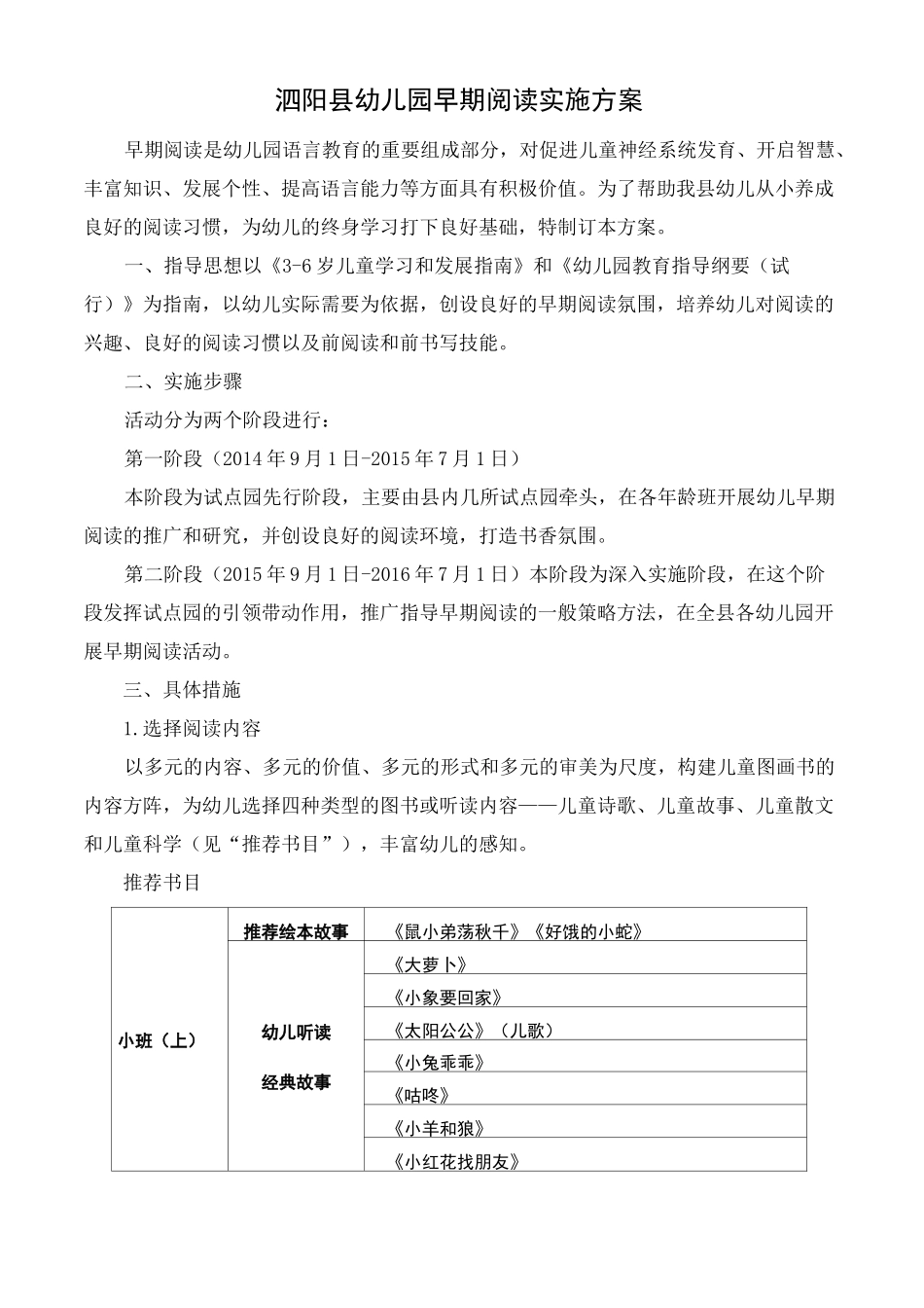 泗阳县幼儿园早期阅读实施方案_第1页