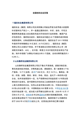 全国纺织企业百强