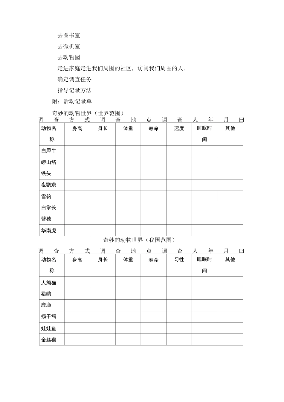 《奇妙的动物世界》实践活动方案5_第3页