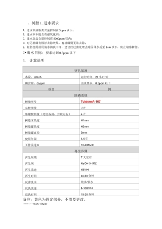 除磷树脂、滤料主要计算说明书