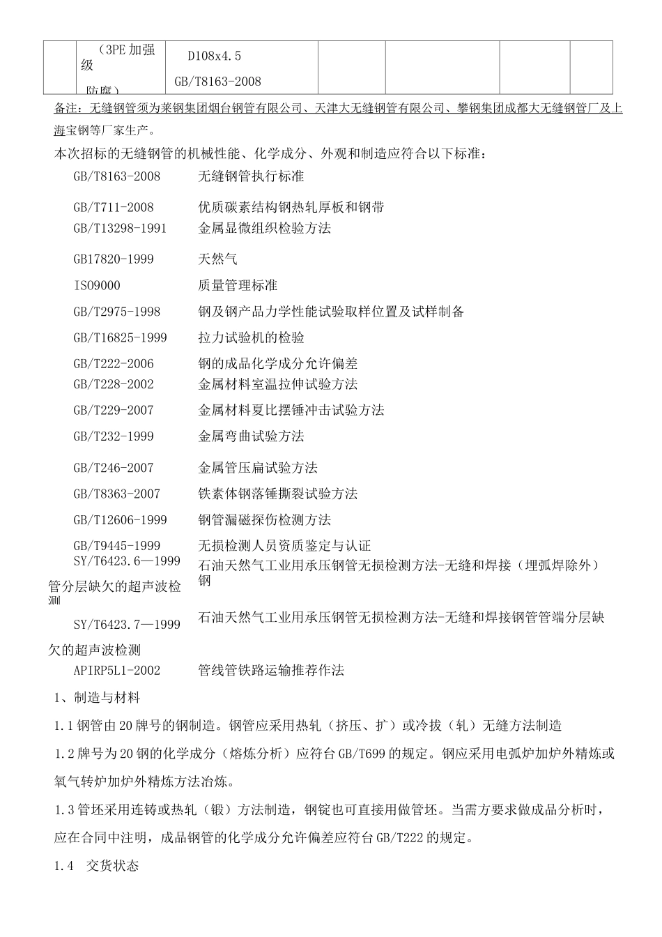 【技术规范】无缝钢管(3PE加强级防腐)招标货物及技术规范_第2页