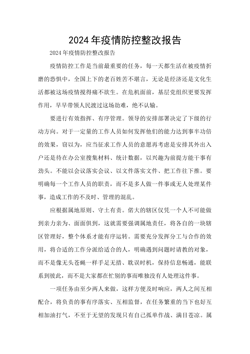 2024年疫情防控整改报告_第1页