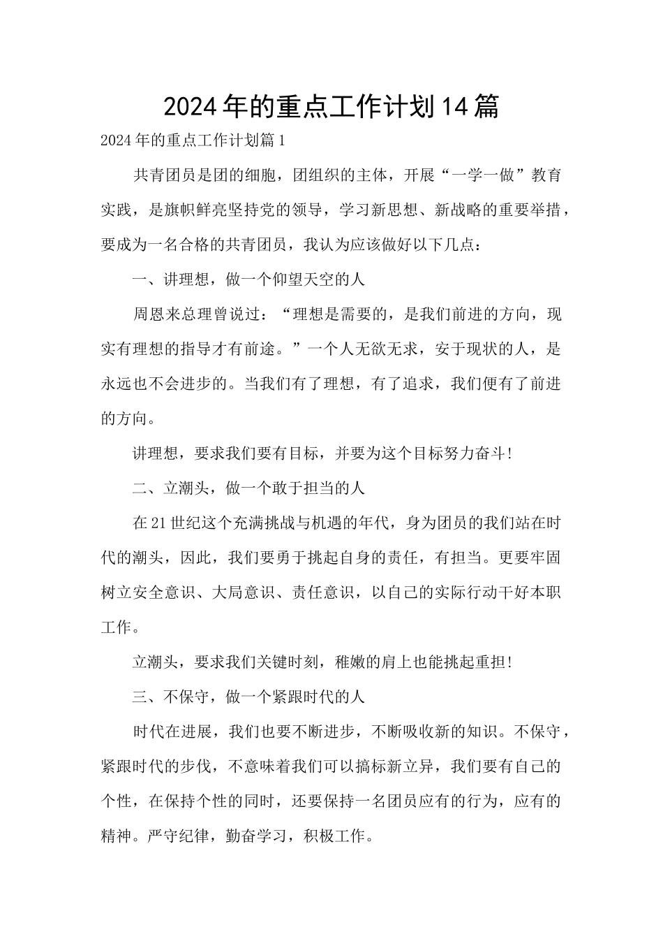 2024年的重点工作计划14篇_第1页