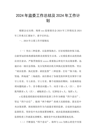 2024年监委工作总结及2024年工作计划