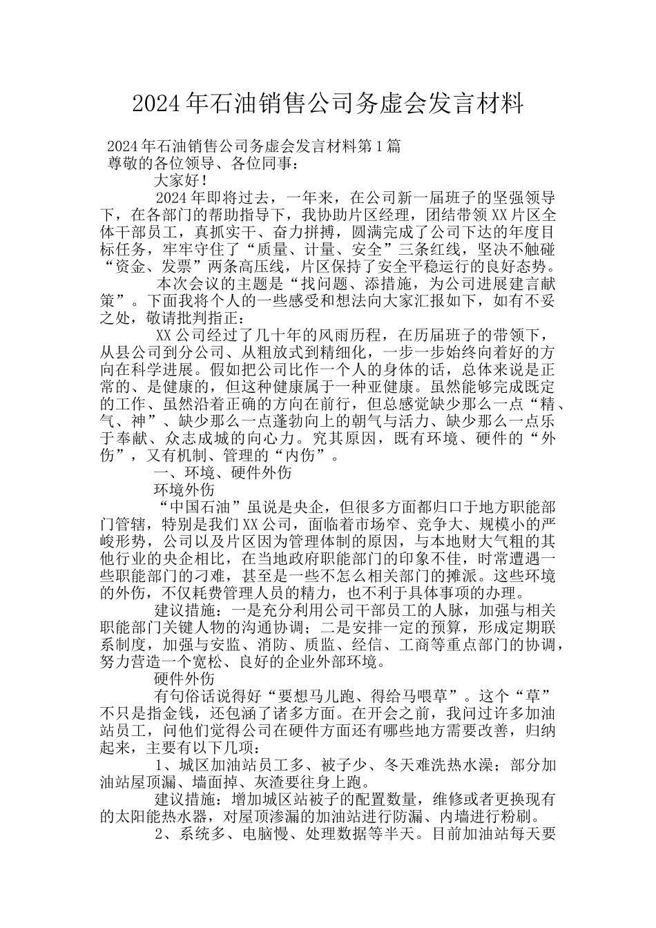 2024年石油销售公司务虚会发言材料_第1页