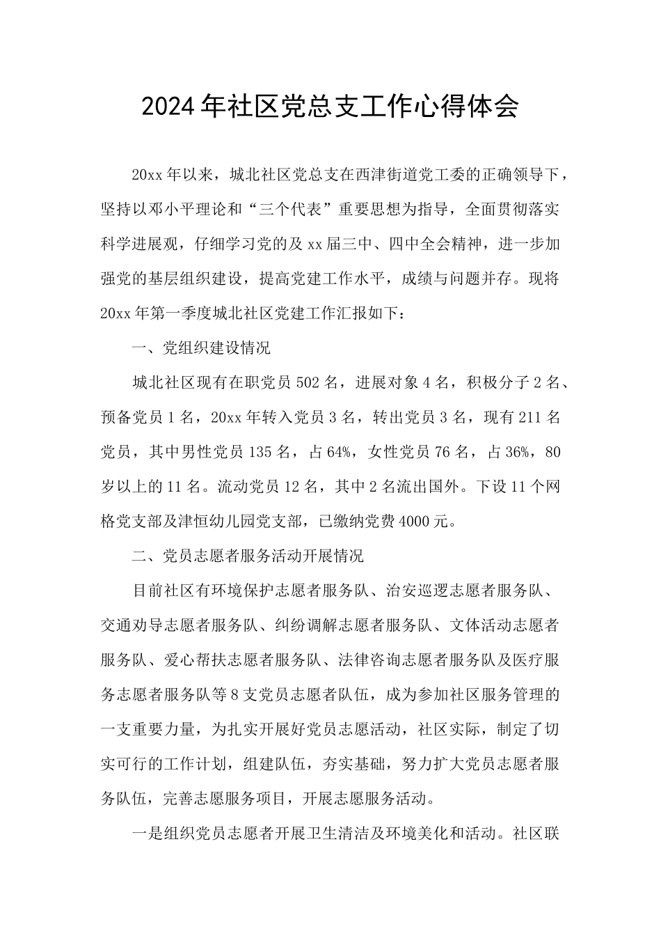 2024年社区党总支工作心得体会_第1页