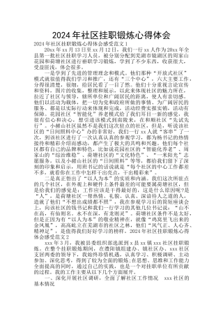 2024年社区挂职锻炼心得体会