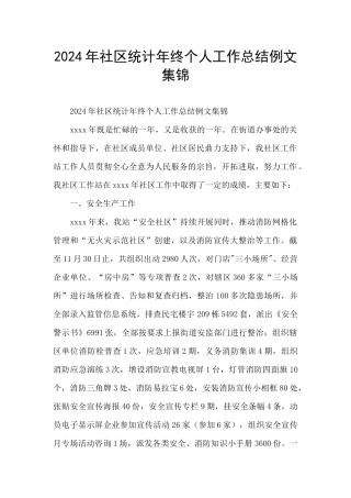 2024年社区统计年终个人工作总结例文集锦