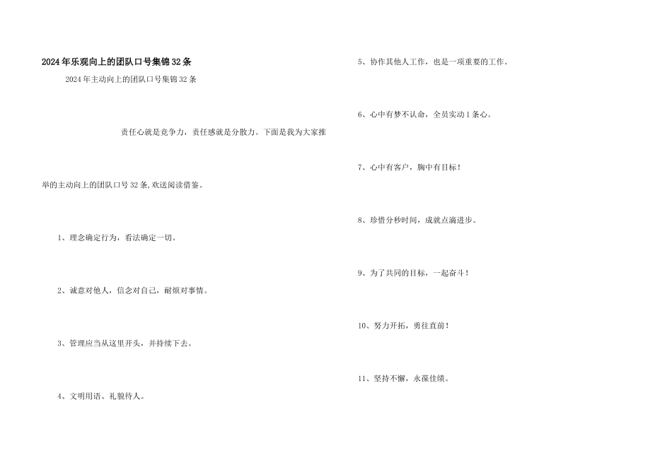 2024年积极向上的团队口号集锦32条_第1页
