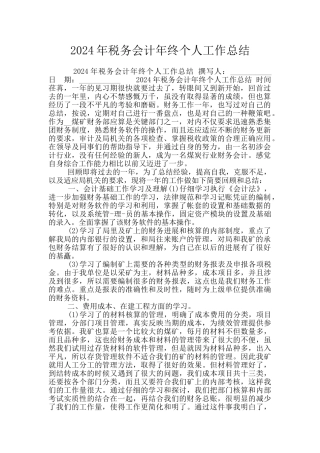 2024年税务会计年终个人工作总结