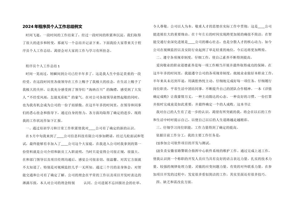 2024年程序员个人工作总结例文_第1页