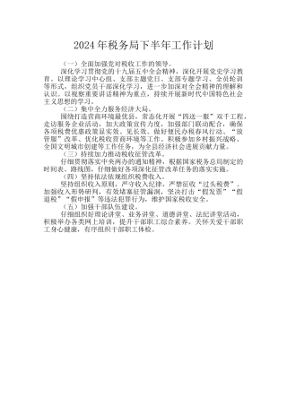 2024年税务局下半年工作计划