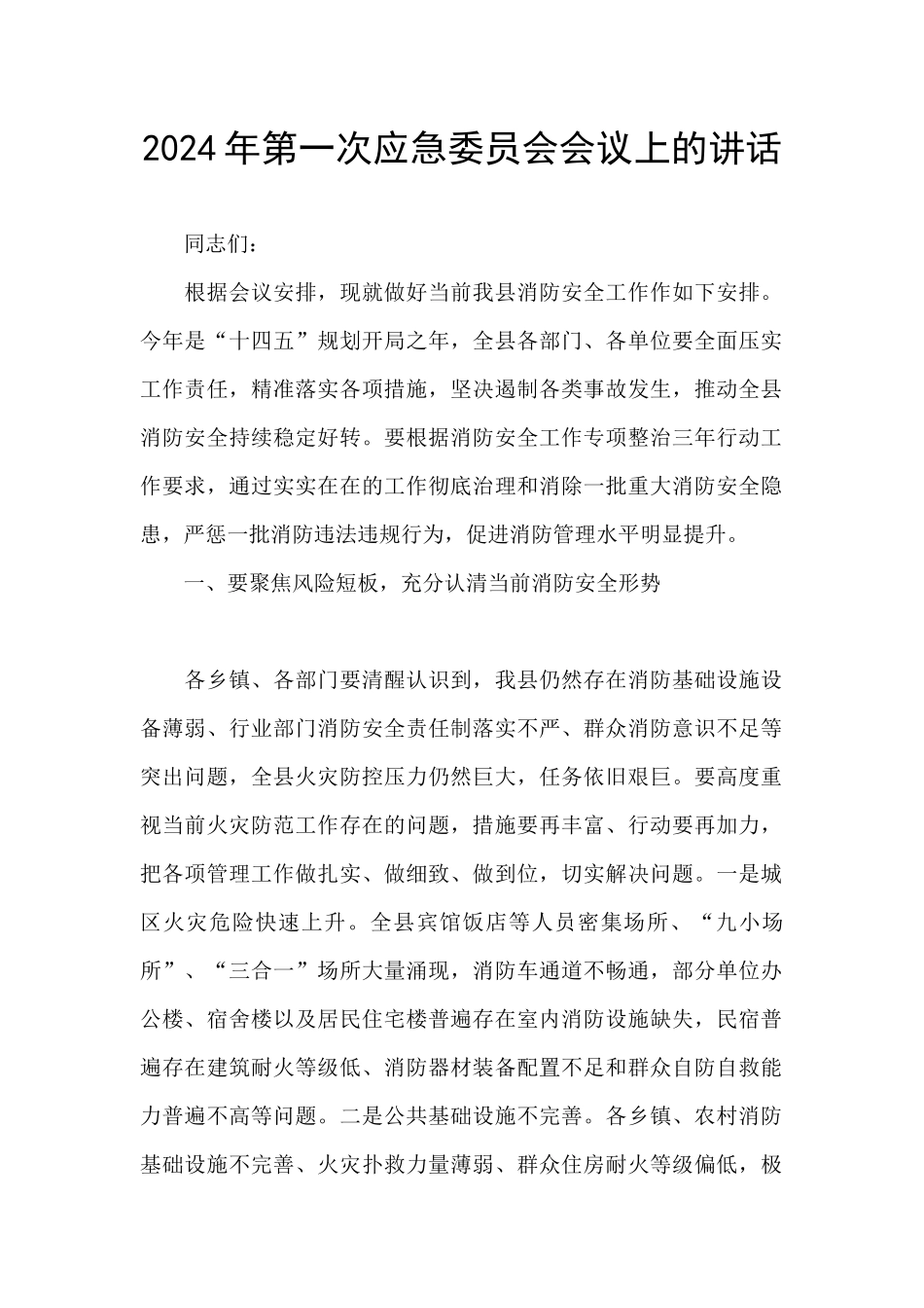 2024年第一次应急委员会会议上的讲话_第1页