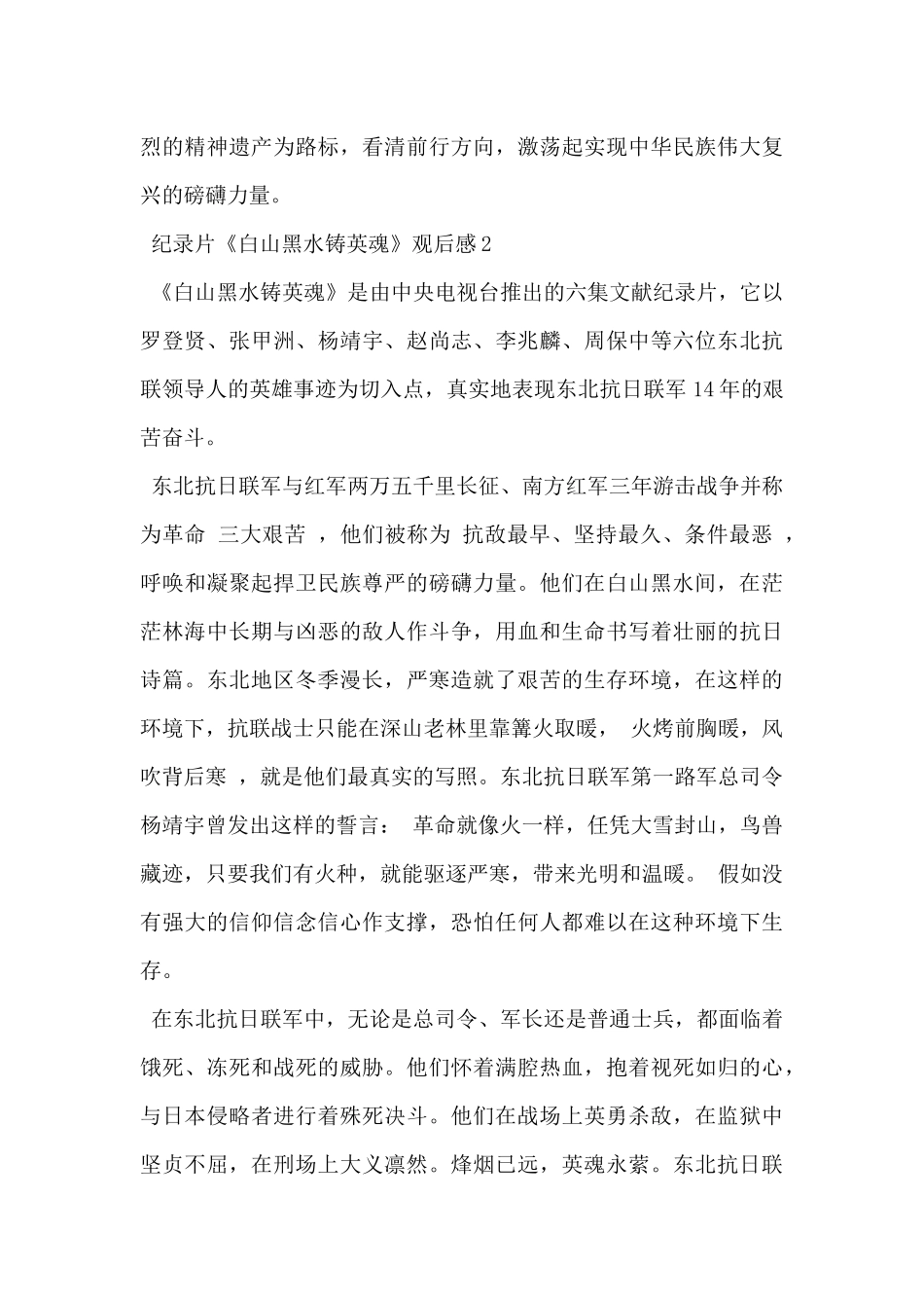 2024年纪录片《白山黑水铸英魂》观后感5篇_第2页