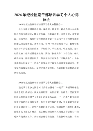 2024年纪检监察干部培训学习个人心得体会