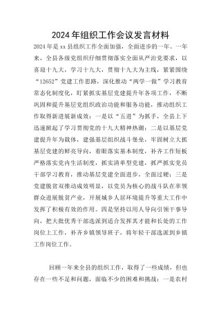2024年组织工作会议发言材料