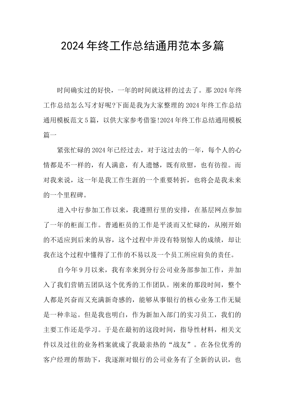2024年终工作总结通用范本多篇_第1页