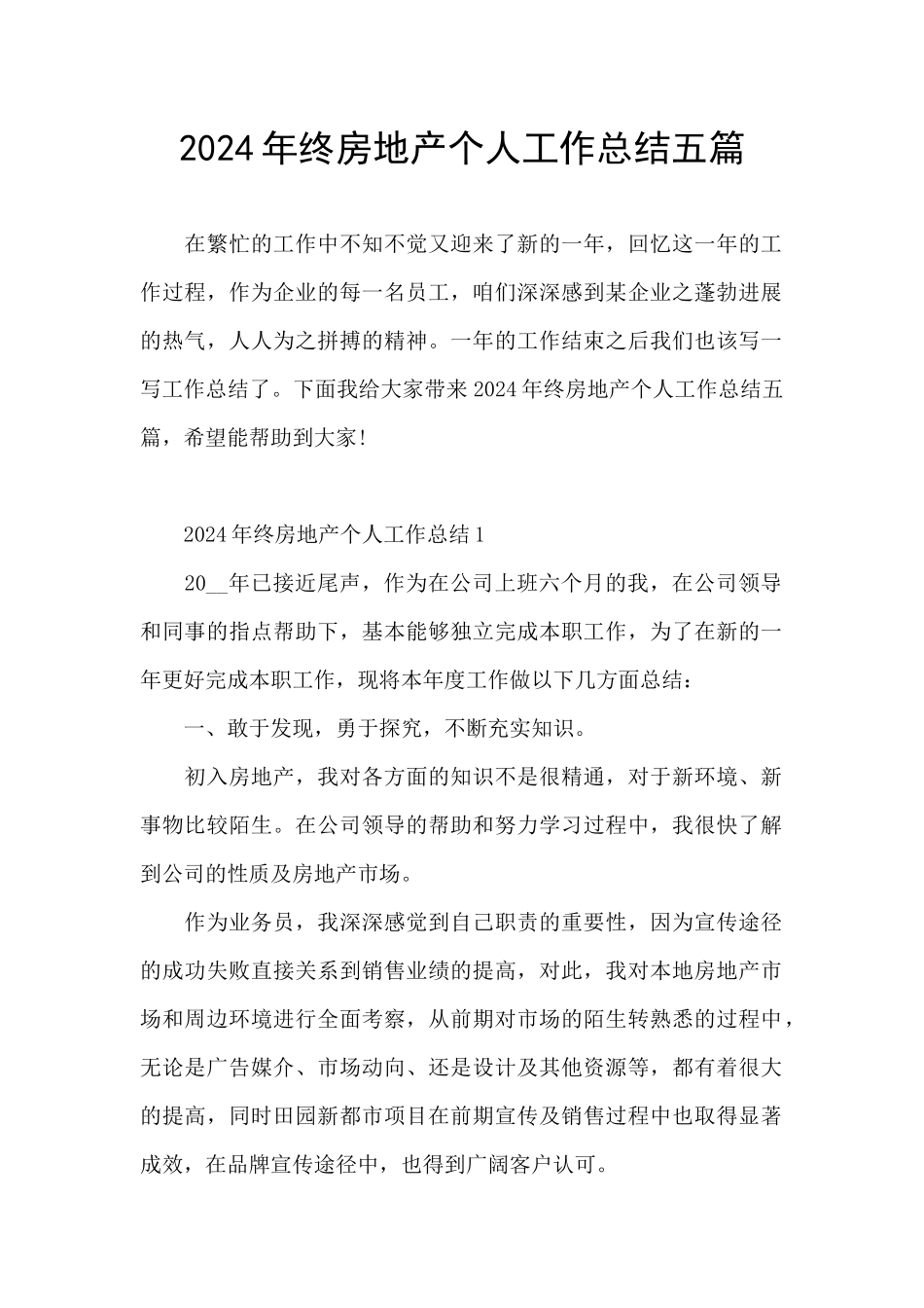 2024年终房地产个人工作总结五篇_第1页