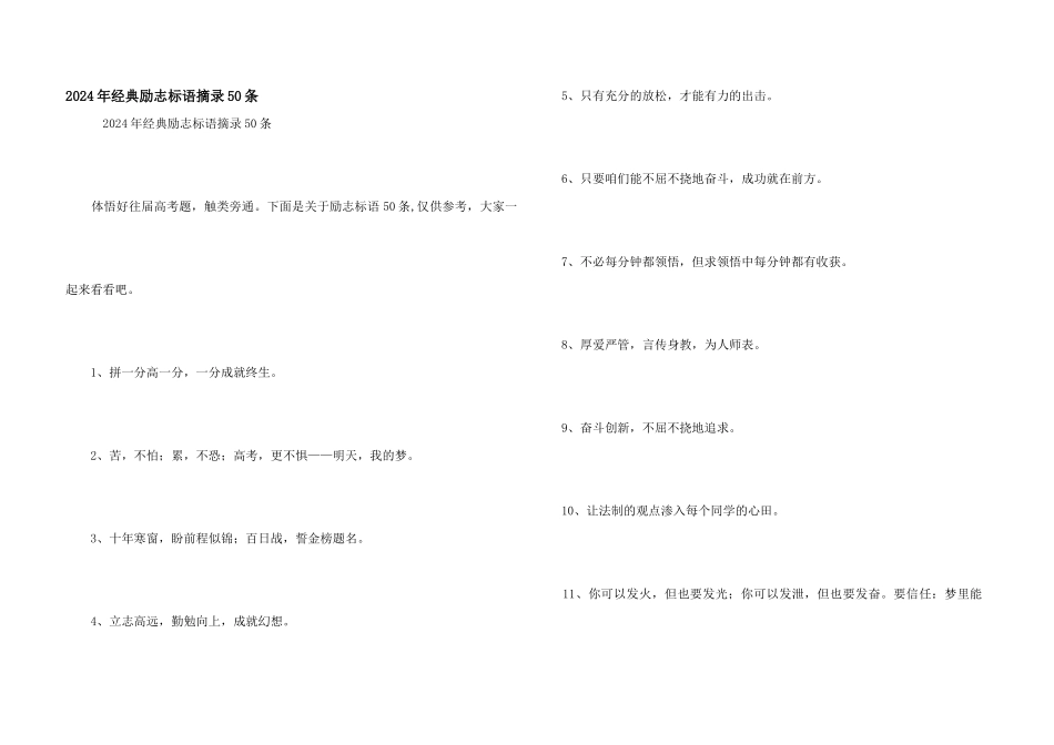 2024年经典励志标语摘录50条_第1页