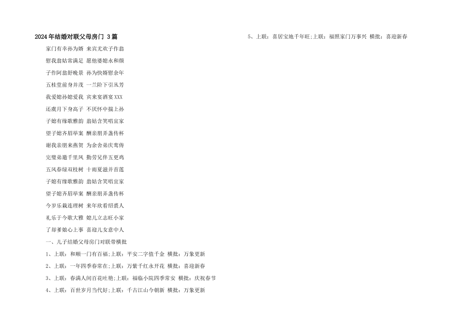 2024年结婚对联父母房门_第1页