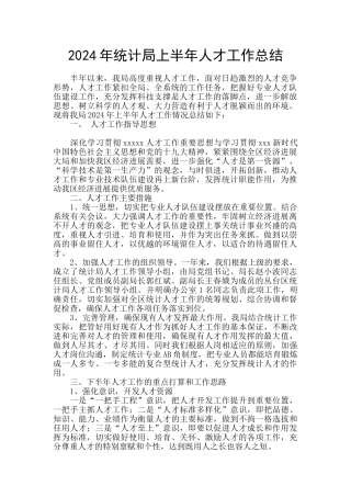 2024年统计局上半年人才工作总结