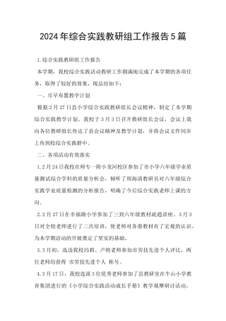 2024年综合实践教研组工作报告5篇