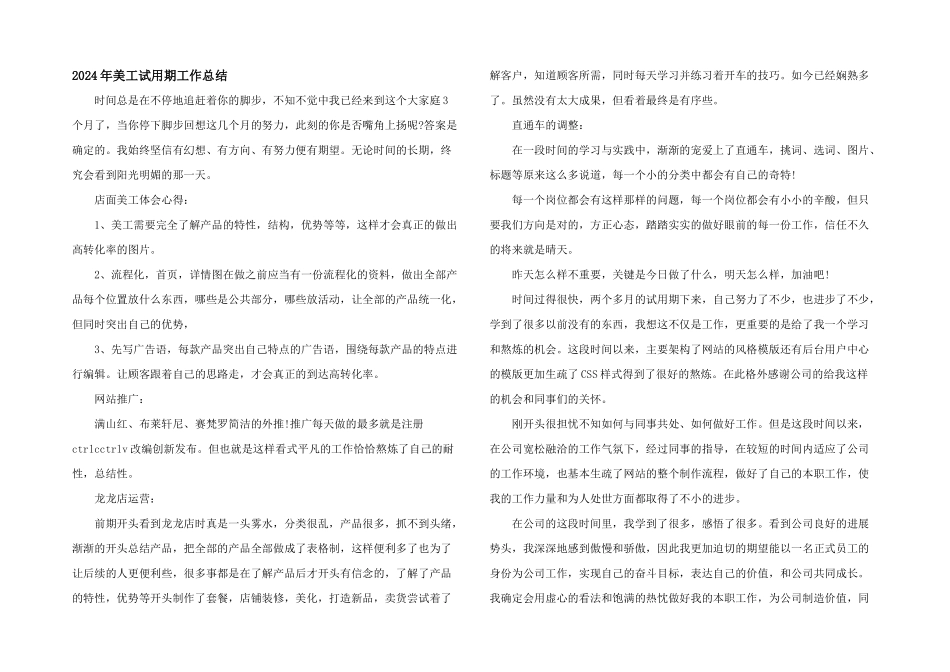 2024年美工试用期工作总结_第1页