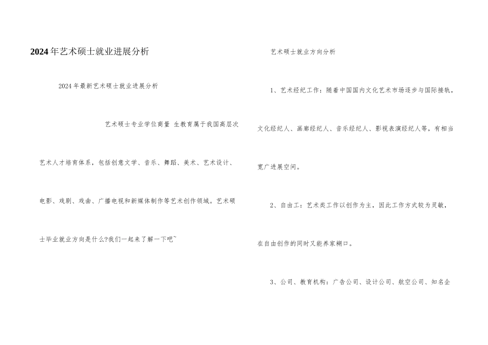 2024年艺术硕士就业发展分析_第1页