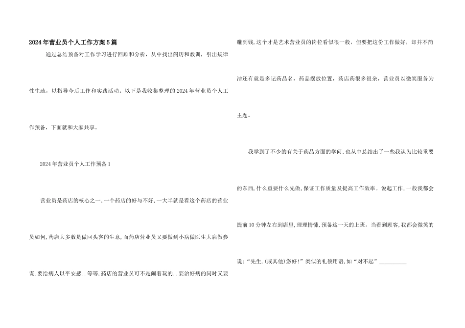 2024年营业员个人工作计划5篇_第1页