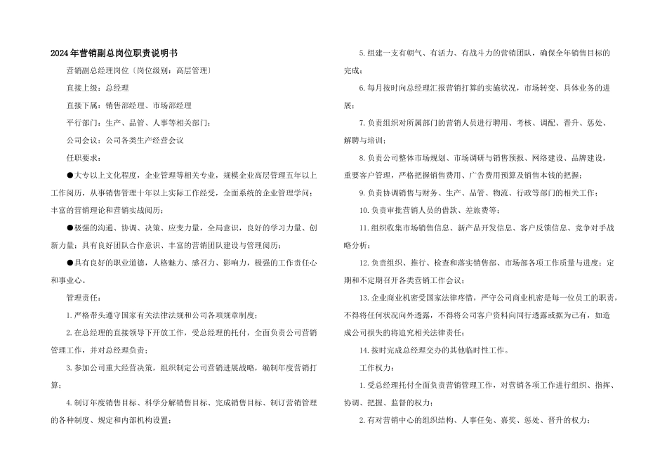 2024年营销副总岗位职责说明书_第1页