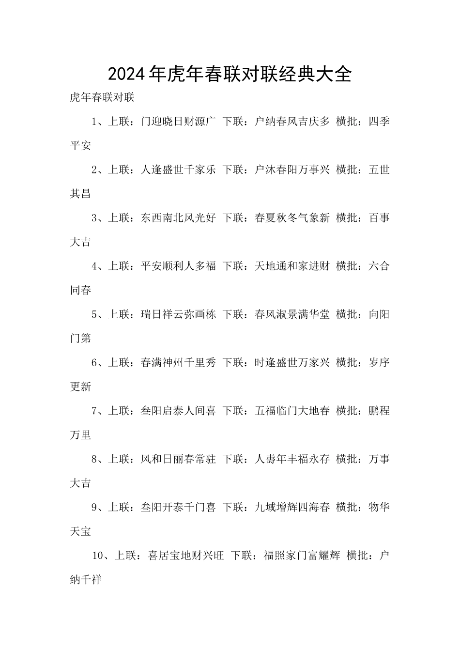 2024年虎年春联对联经典大全_第1页