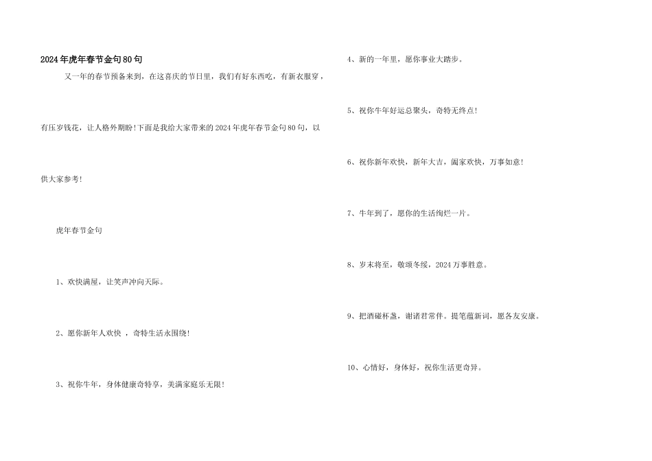 2024年虎年春节金句80句_第1页
