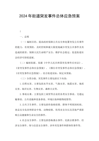 2024年街道突发事件总体应急预案