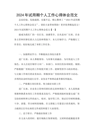 2024年试用期个人工作心得体会范文