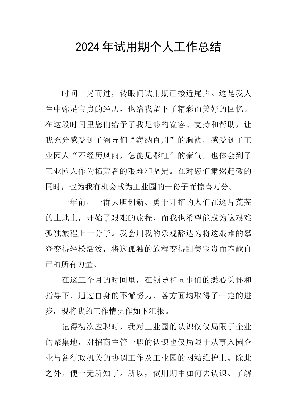 2024年试用期个人工作总结_第1页