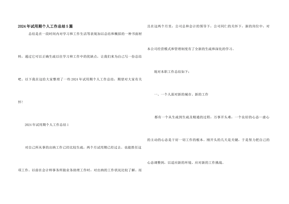 2024年试用期个人工作总结5篇_第1页