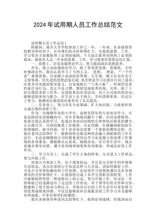 2024年试用期人员工作总结范文