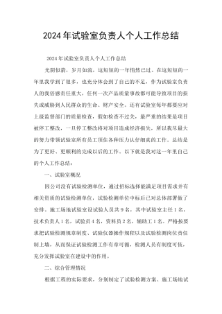 2024年试验室负责人个人工作总结