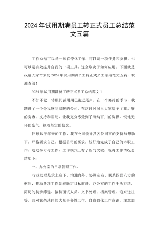 2024年试用期满员工转正式员工总结范文五篇
