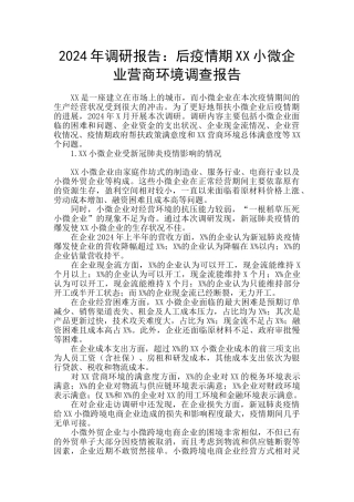 2024年调研报告：后疫情期XX小微企业营商环境调查报告