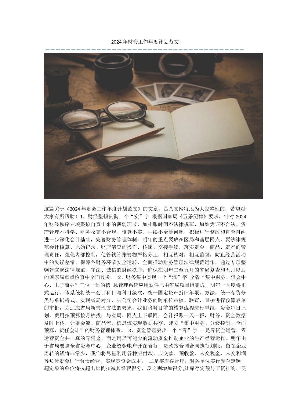 2024年财会工作年度计划范文_第1页