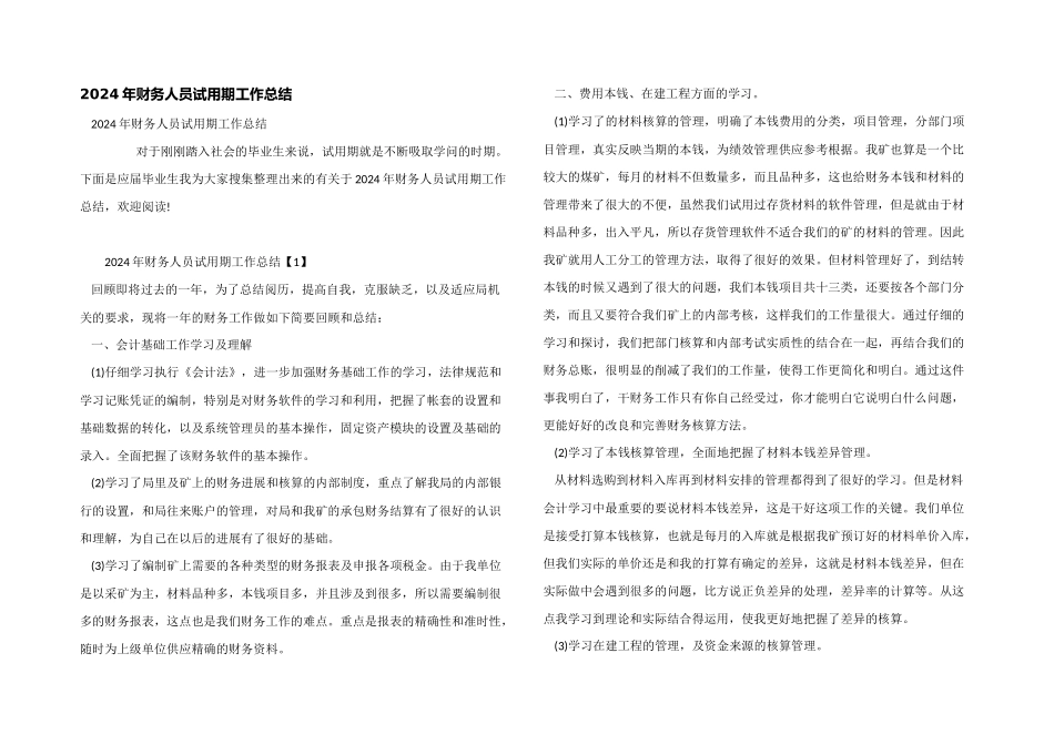 2024年财务人员试用期工作总结_第1页
