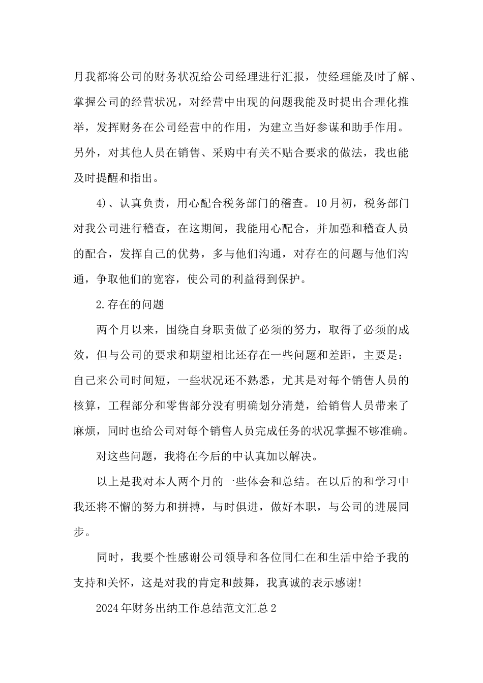 2024年财务出纳工作总结范文汇总三篇_第2页