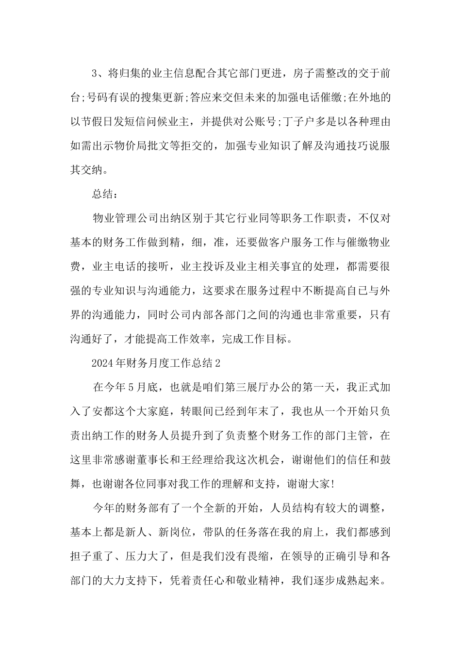 2024年财务月度工作总结_第2页